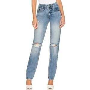 Good American Light Blue Distressed Straight Leg Jeans